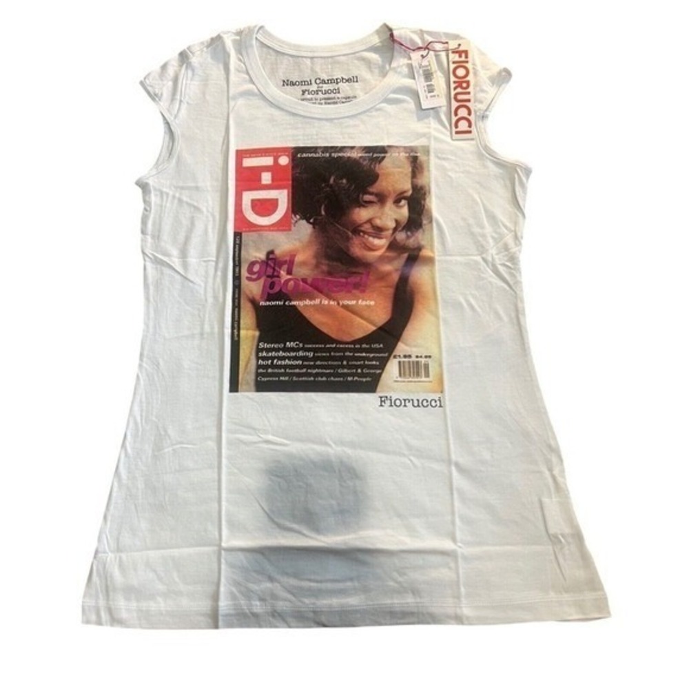 NWT Fiorucci X Naomi Campbell Collab White Cap Sleeve‎ Tee Cannabis Special RARE